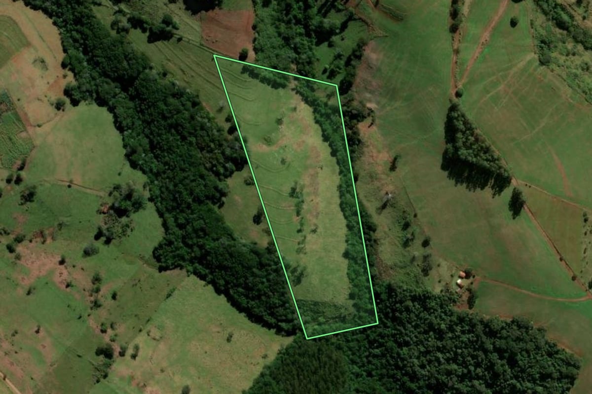 Imagem de satélite do imóvel rural em Iretama (PR), com o contorno declarado no CAR desenhado por cima.