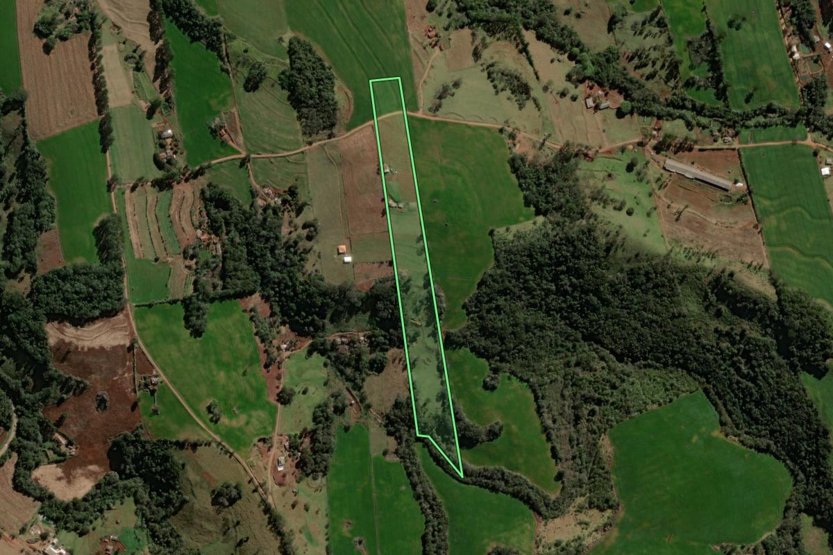 Imagem de satélite do imóvel rural em Iretama (PR), com o contorno declarado no CAR desenhado por cima.