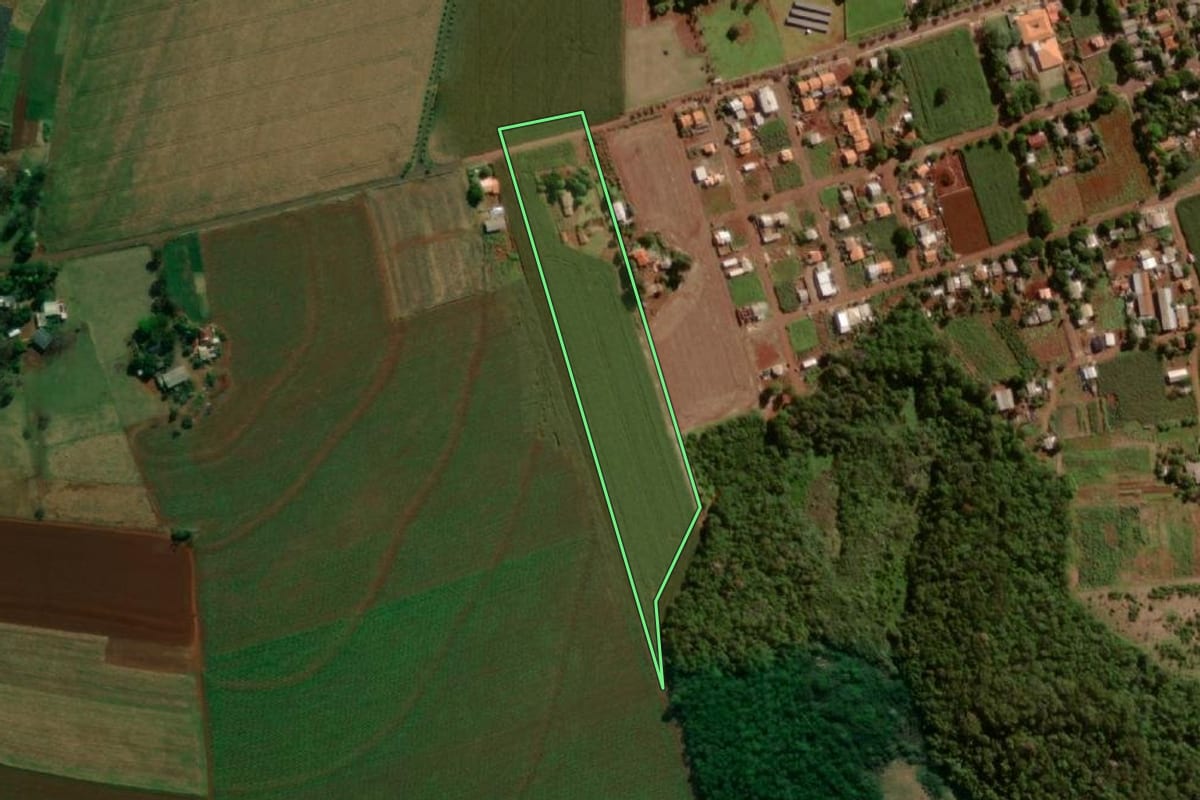 Imagem de satélite do imóvel rural em Itaipulândia (PR), com o contorno declarado no CAR desenhado por cima.