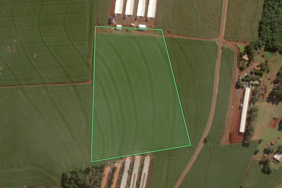 Imagem de satélite do imóvel rural em Itaipulândia (PR), com o contorno declarado no CAR desenhado por cima.