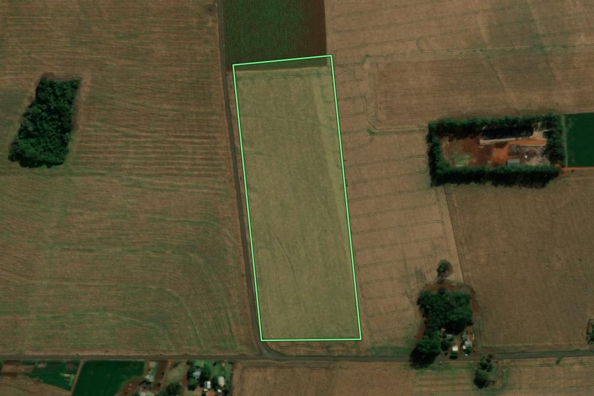Imagem de satélite do imóvel rural em Itaipulândia (PR), com o contorno declarado no CAR desenhado por cima.