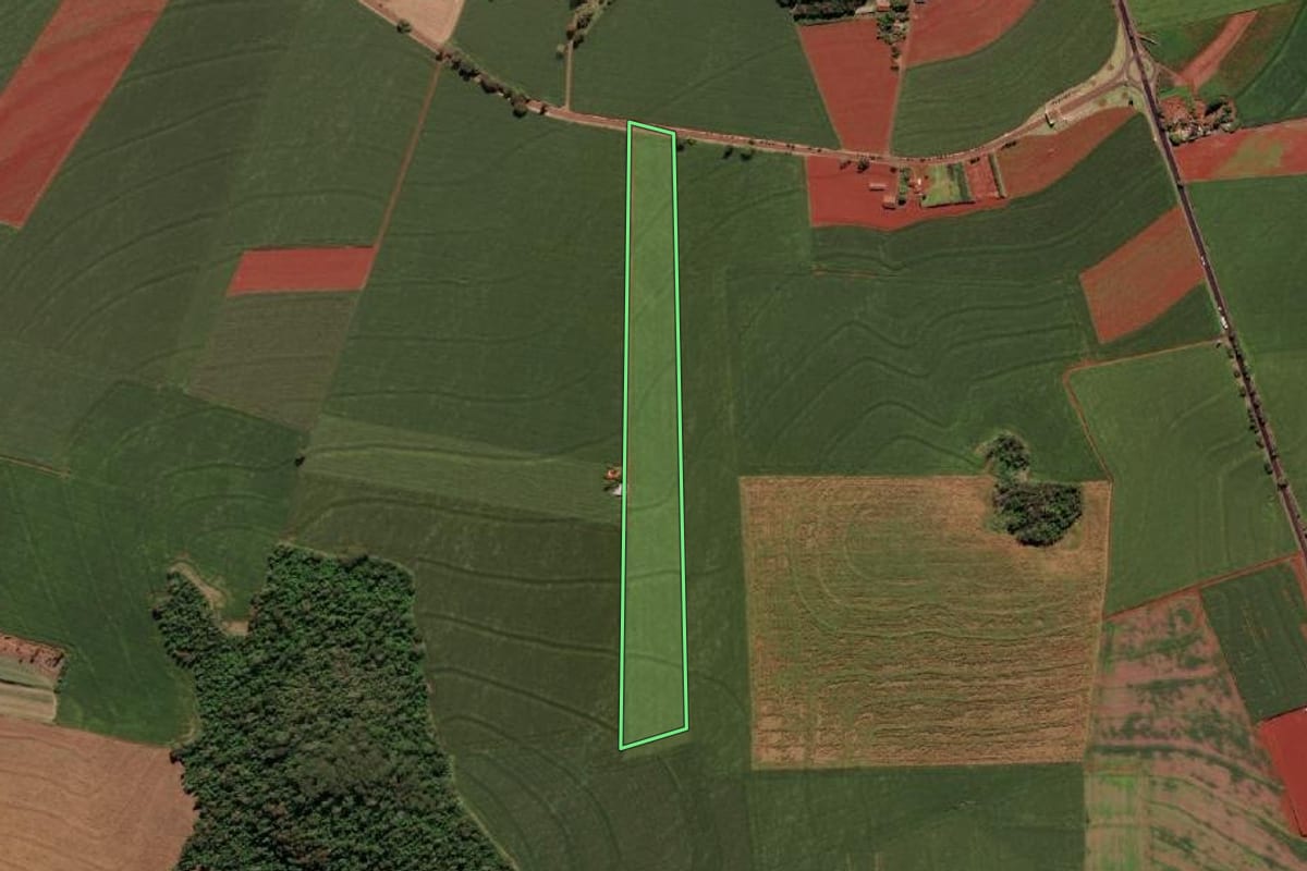 Imagem de satélite do imóvel rural em Itaipulândia (PR), com o contorno declarado no CAR desenhado por cima.
