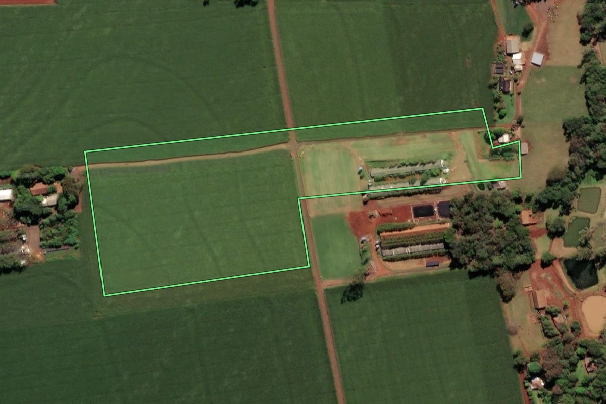 Imagem de satélite do imóvel rural em Itaipulândia (PR), com o contorno declarado no CAR desenhado por cima.