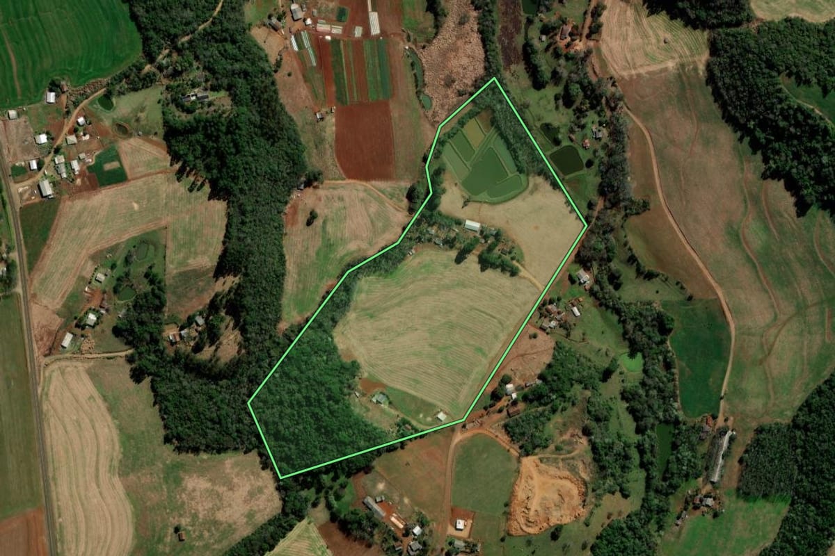 Imagem de satélite do imóvel rural em Itapejara d'Oeste (PR), com o contorno declarado no CAR desenhado por cima.