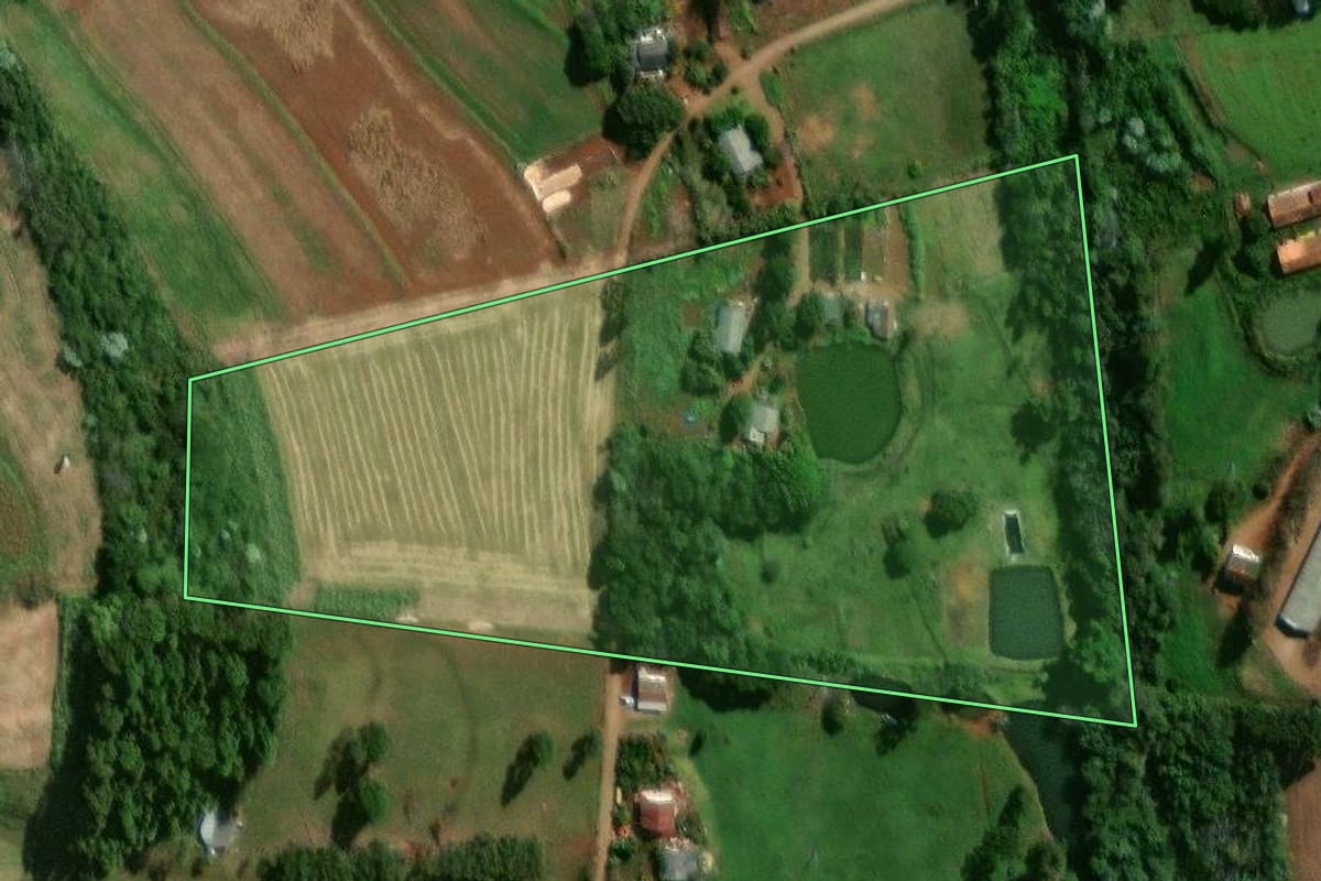 Imagem de satélite do imóvel rural em Itapejara d'Oeste (PR), com o contorno declarado no CAR desenhado por cima.
