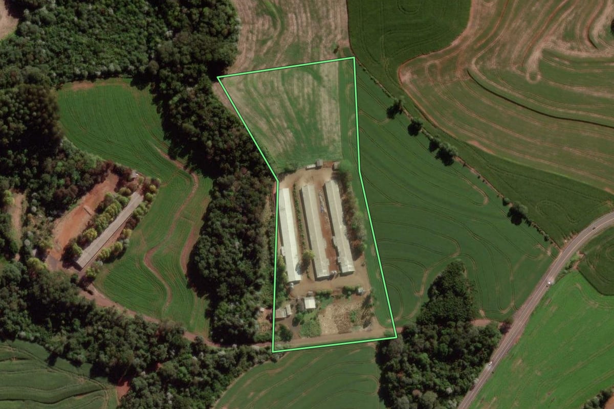 Imagem de satélite do imóvel rural em Itapejara d'Oeste (PR), com o contorno declarado no CAR desenhado por cima.
