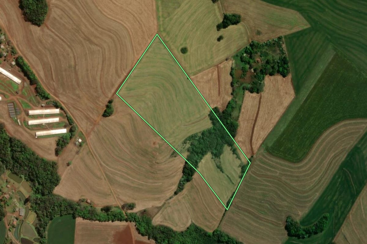 Imagem de satélite do imóvel rural em Itapejara d'Oeste (PR), com o contorno declarado no CAR desenhado por cima.