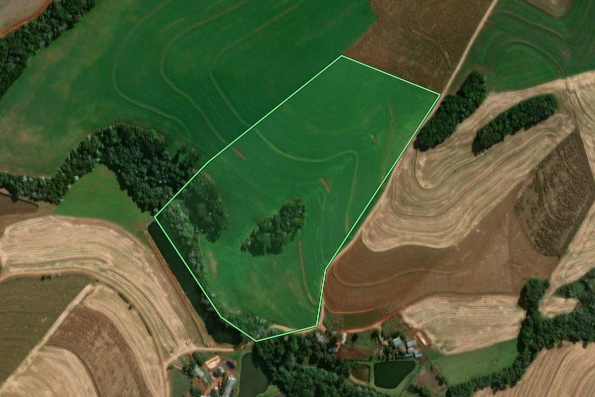Imagem de satélite do imóvel rural em Itapejara d'Oeste (PR), com o contorno declarado no CAR desenhado por cima.