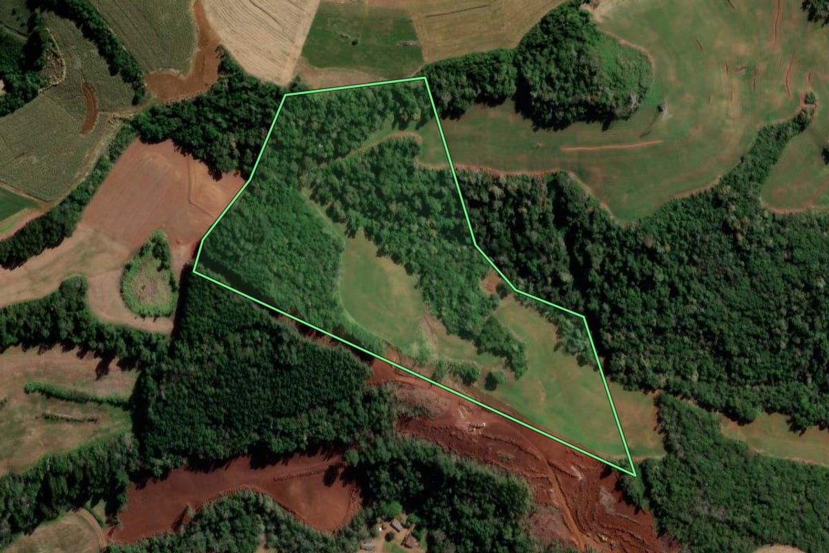 Imagem de satélite do imóvel rural em Itapejara d'Oeste (PR), com o contorno declarado no CAR desenhado por cima.