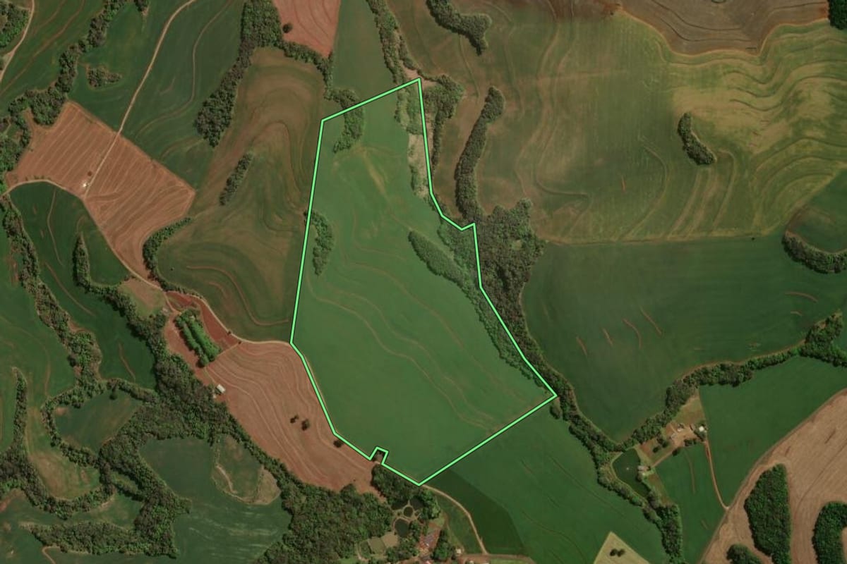 Imagem de satélite do imóvel rural em Itapejara d'Oeste (PR), com o contorno declarado no CAR desenhado por cima.