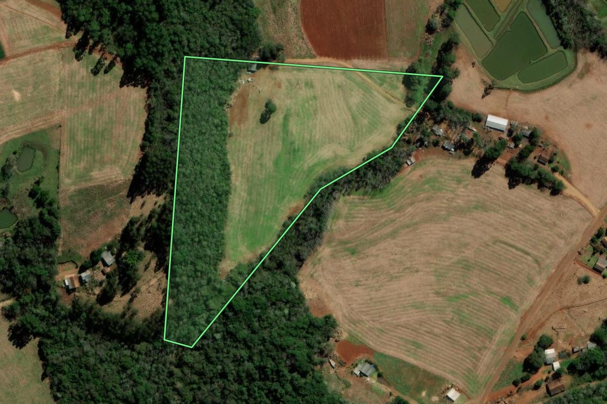 Imagem de satélite do imóvel rural em Itapejara d'Oeste (PR), com o contorno declarado no CAR desenhado por cima.