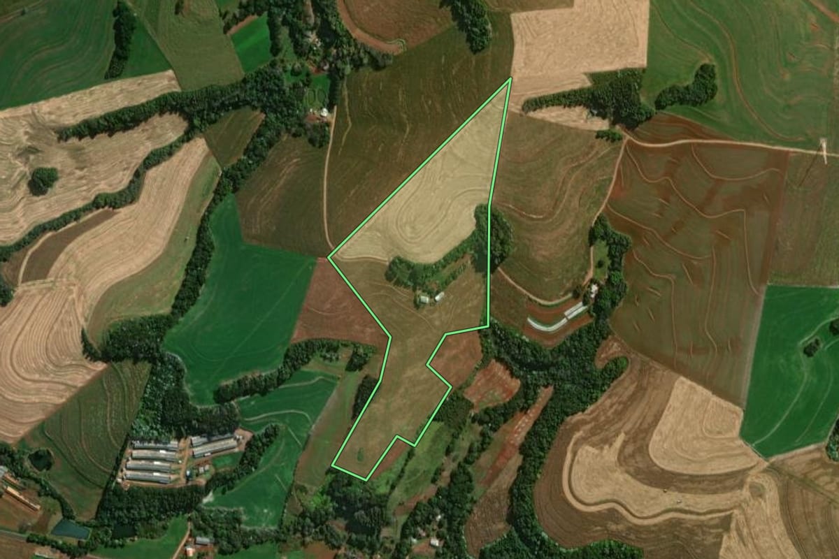 Imagem de satélite do imóvel rural em Itapejara d'Oeste (PR), com o contorno declarado no CAR desenhado por cima.