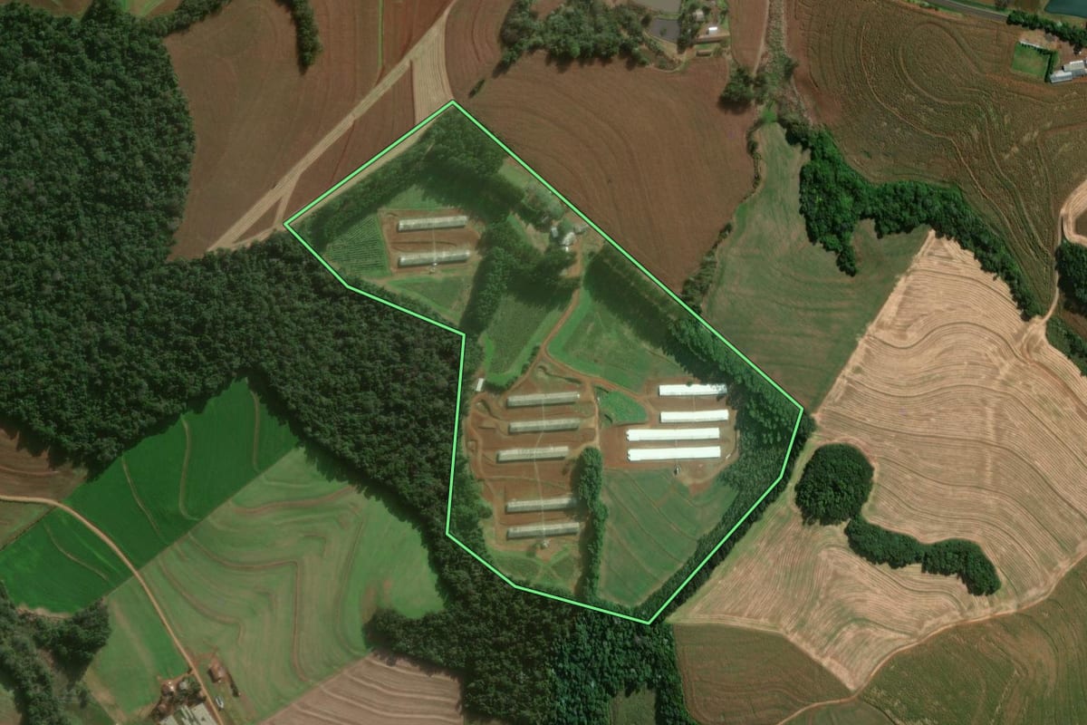 Imagem de satélite do imóvel rural em Itapejara d'Oeste (PR), com o contorno declarado no CAR desenhado por cima.