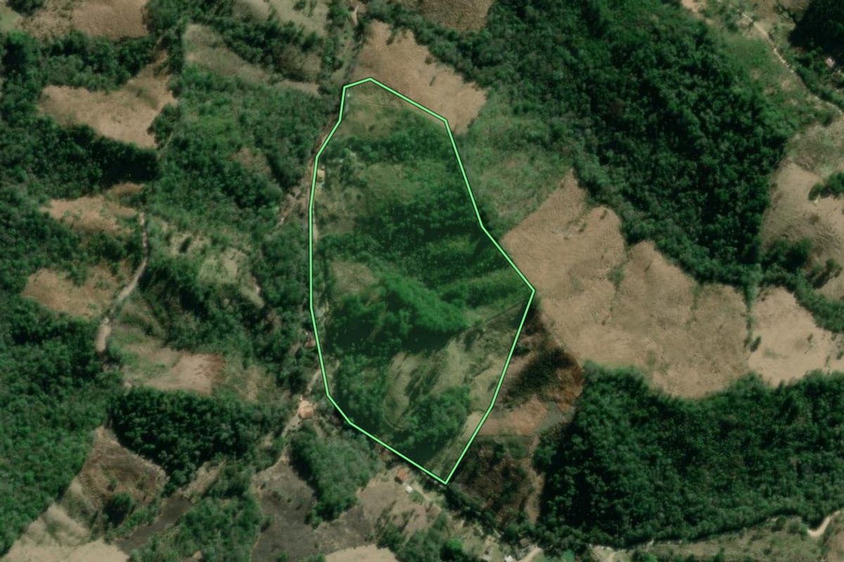 Imagem de satélite do imóvel rural em Itaperuçu (PR), com o contorno declarado no CAR desenhado por cima.