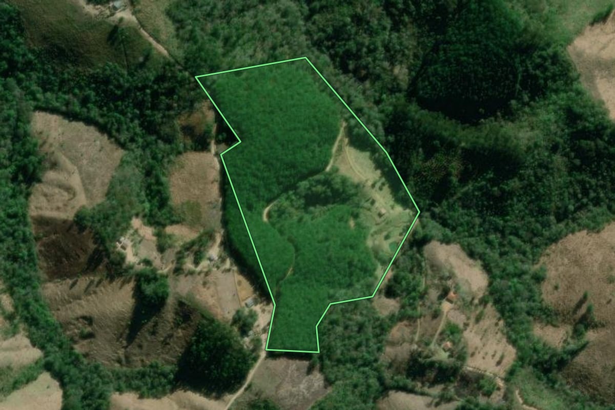 Imagem de satélite do imóvel rural em Itaperuçu (PR), com o contorno declarado no CAR desenhado por cima.
