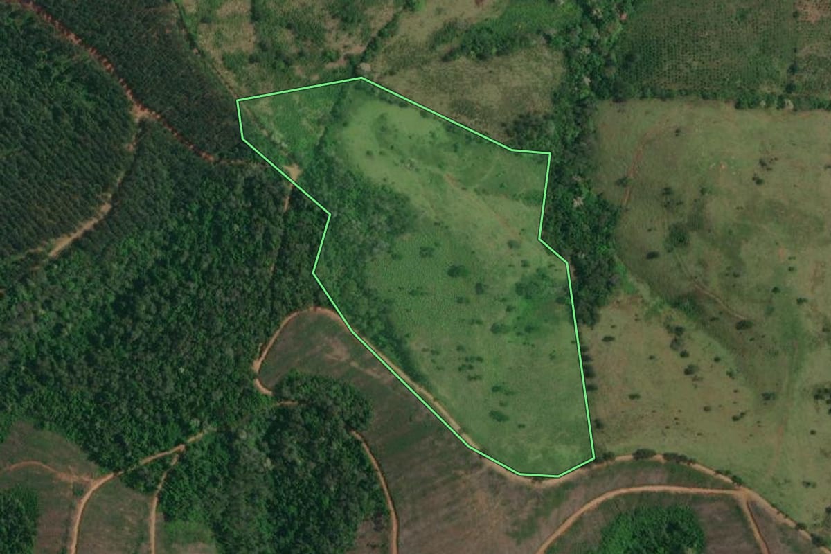 Imagem de satélite do imóvel rural em Itaperuçu (PR), com o contorno declarado no CAR desenhado por cima.