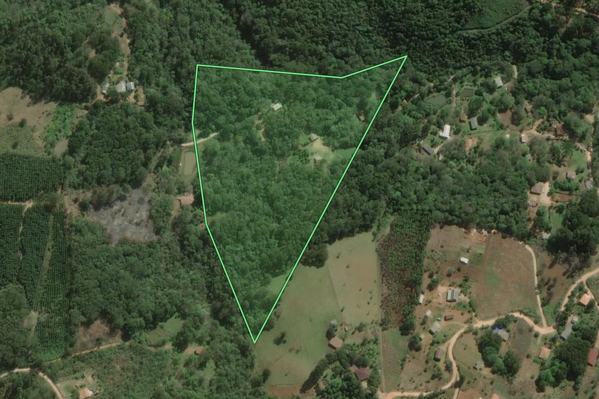 Imagem de satélite do imóvel rural em Itaperuçu (PR), com o contorno declarado no CAR desenhado por cima.
