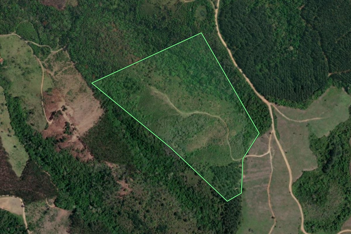 Imagem de satélite do imóvel rural em Itaperuçu (PR), com o contorno declarado no CAR desenhado por cima.