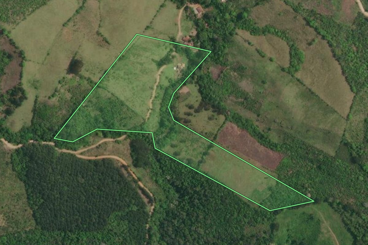 Imagem de satélite do imóvel rural em Itaperuçu (PR), com o contorno declarado no CAR desenhado por cima.