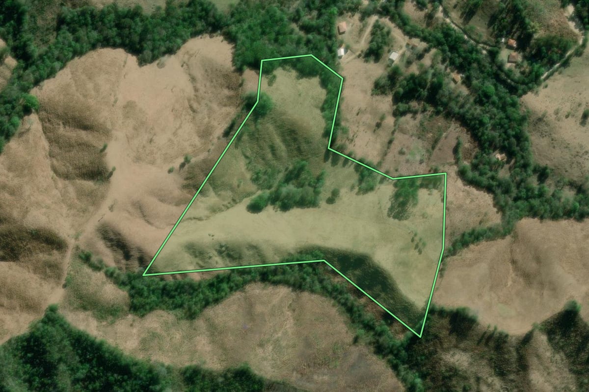 Imagem de satélite do imóvel rural em Itaperuçu (PR), com o contorno declarado no CAR desenhado por cima.