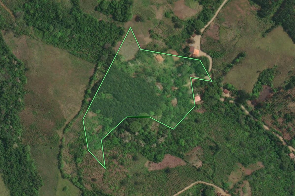 Imagem de satélite do imóvel rural em Itaperuçu (PR), com o contorno declarado no CAR desenhado por cima.