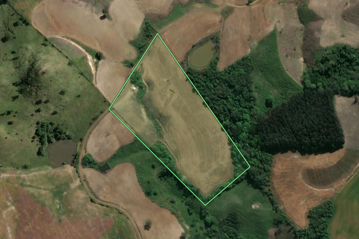 Imagem de satélite do imóvel rural em Ivaí (PR), com o contorno declarado no CAR desenhado por cima.