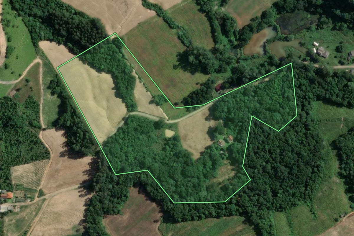 Imagem de satélite do imóvel rural em Ivaí (PR), com o contorno declarado no CAR desenhado por cima.