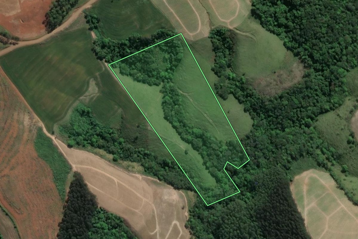 Imagem de satélite do imóvel rural em Ivaí (PR), com o contorno declarado no CAR desenhado por cima.