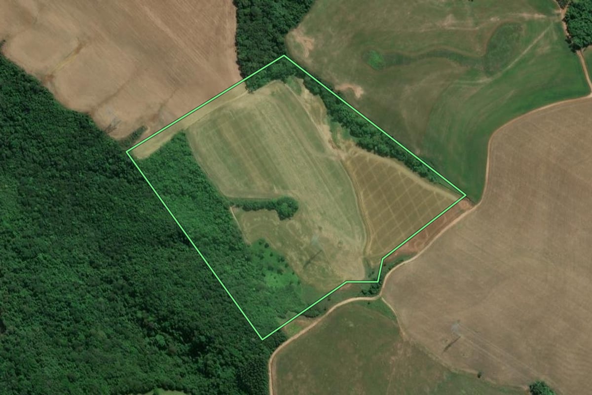Imagem de satélite do imóvel rural em Ivaí (PR), com o contorno declarado no CAR desenhado por cima.
