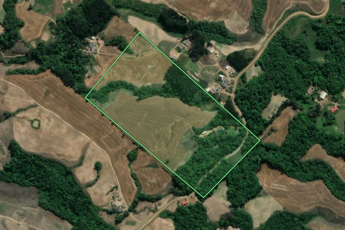 Imagem de satélite do imóvel rural em Ivaí (PR), com o contorno declarado no CAR desenhado por cima.
