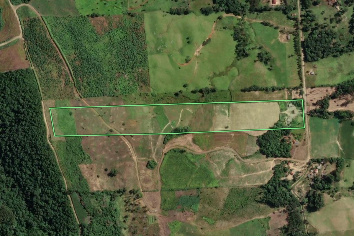 Imagem de satélite do imóvel rural em Ivaí (PR), com o contorno declarado no CAR desenhado por cima.