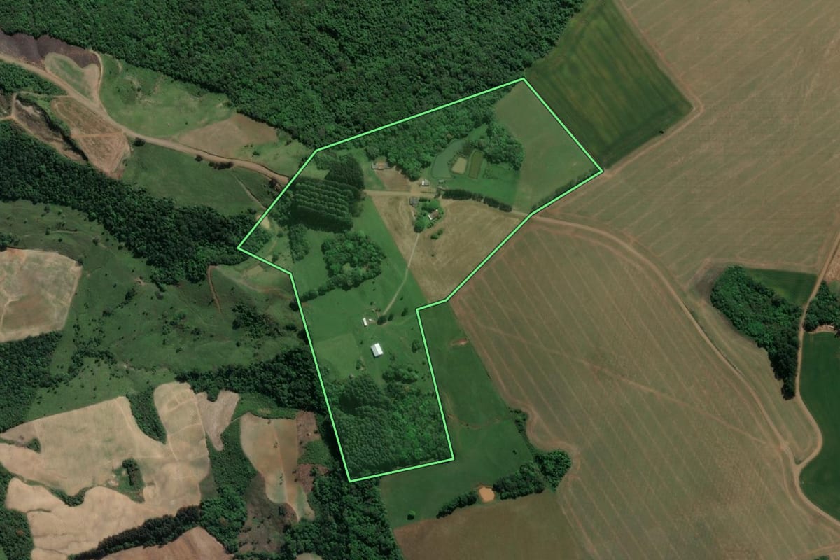 Imagem de satélite do imóvel rural em Ivaí (PR), com o contorno declarado no CAR desenhado por cima.