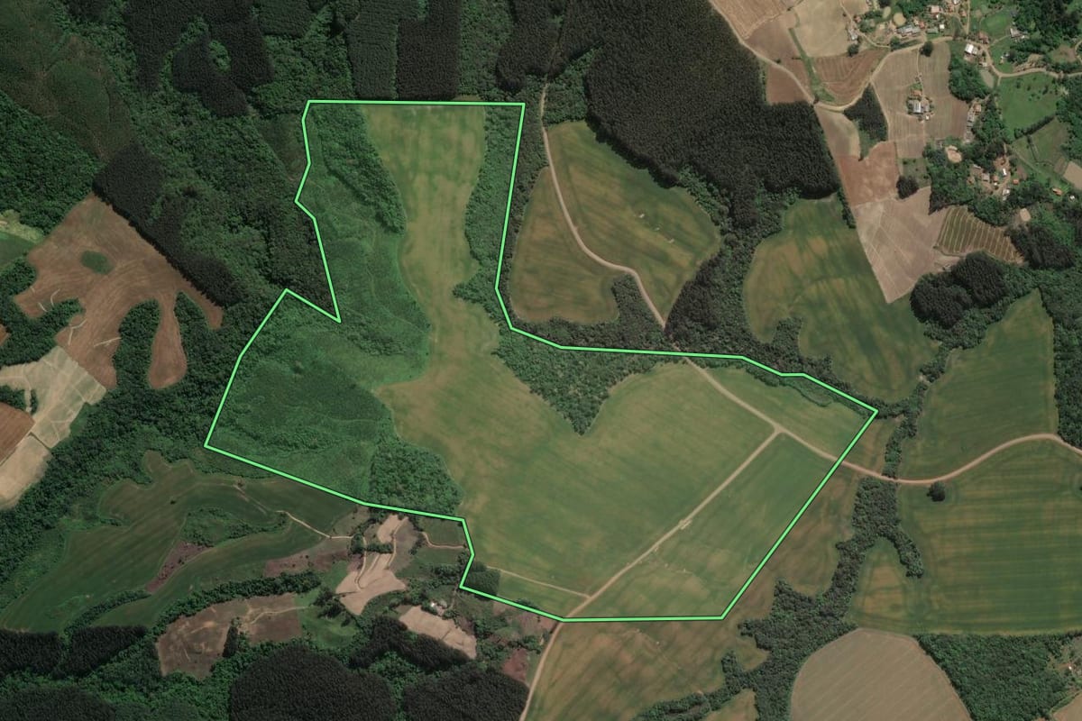 Imagem de satélite do imóvel rural em Ivaí (PR), com o contorno declarado no CAR desenhado por cima.