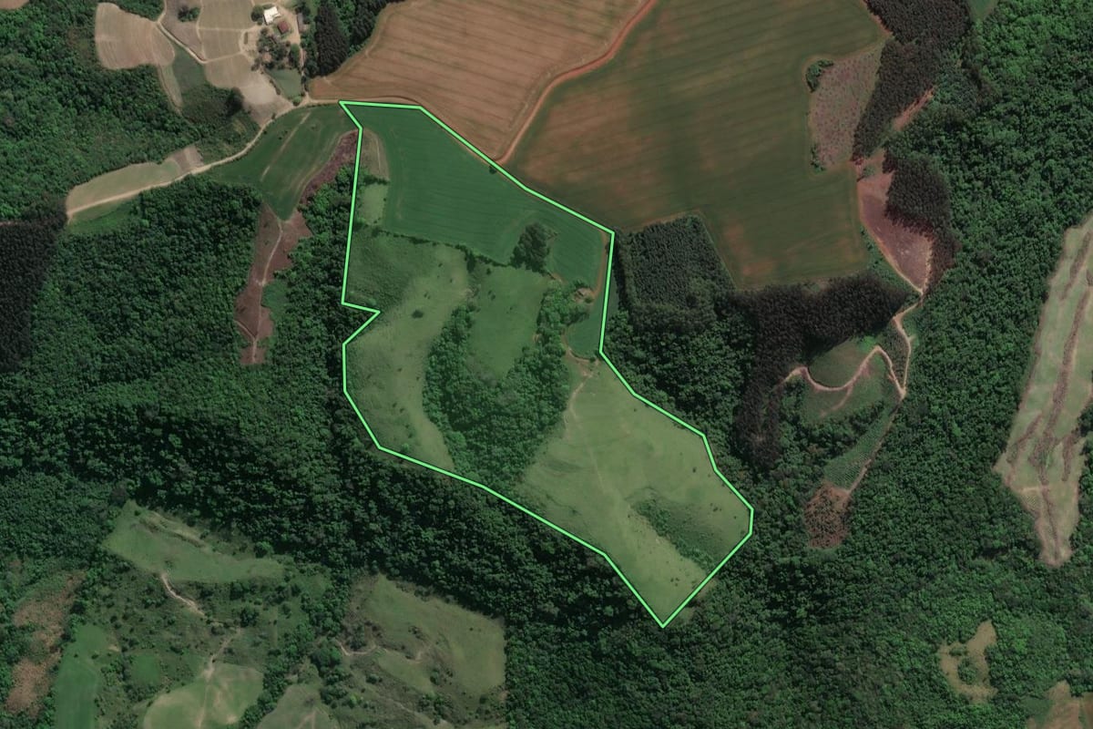 Imagem de satélite do imóvel rural em Ivaí (PR), com o contorno declarado no CAR desenhado por cima.