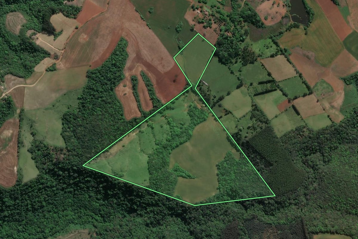 Imagem de satélite do imóvel rural em Ivaí (PR), com o contorno declarado no CAR desenhado por cima.