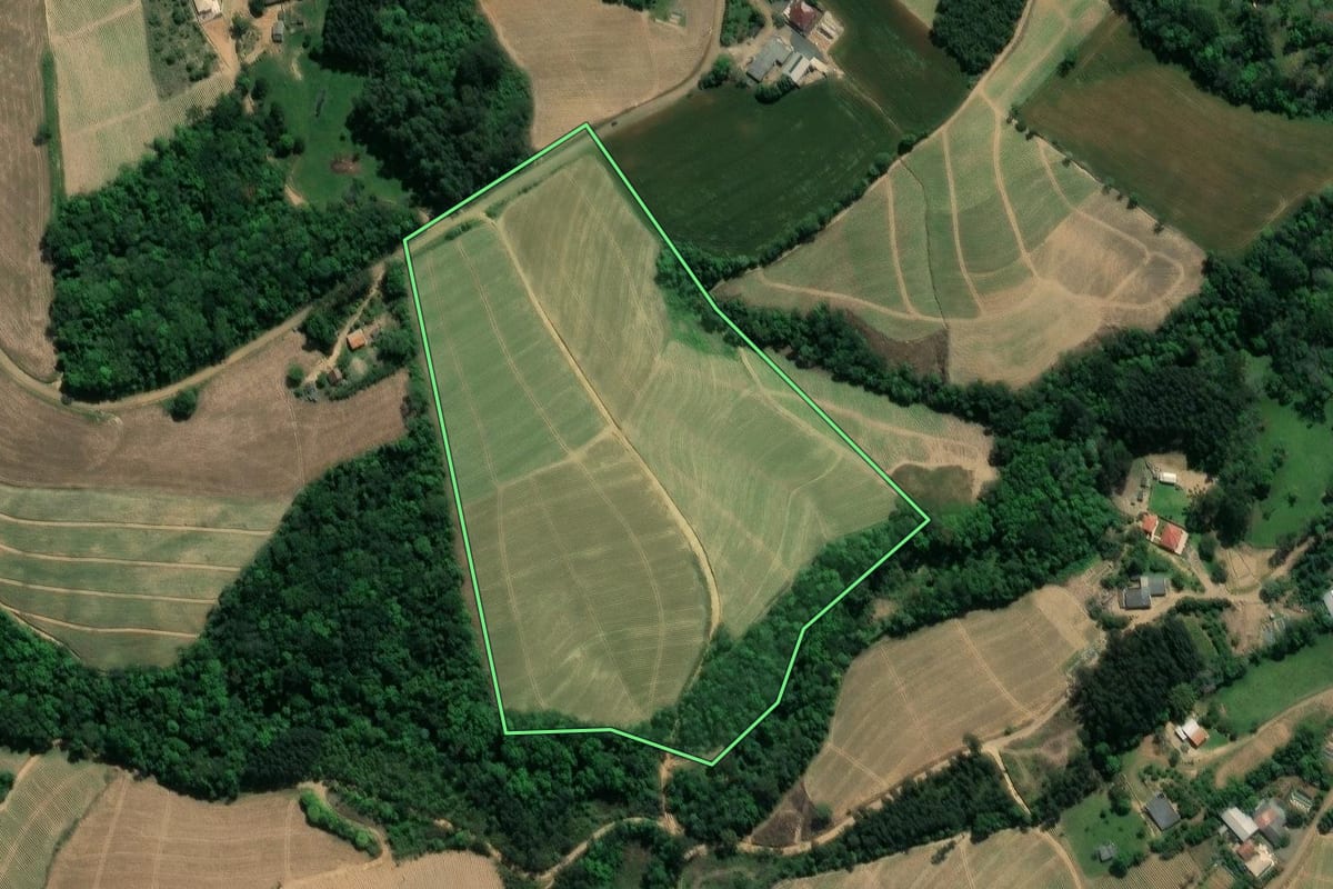 Imagem de satélite do imóvel rural em Ivaí (PR), com o contorno declarado no CAR desenhado por cima.