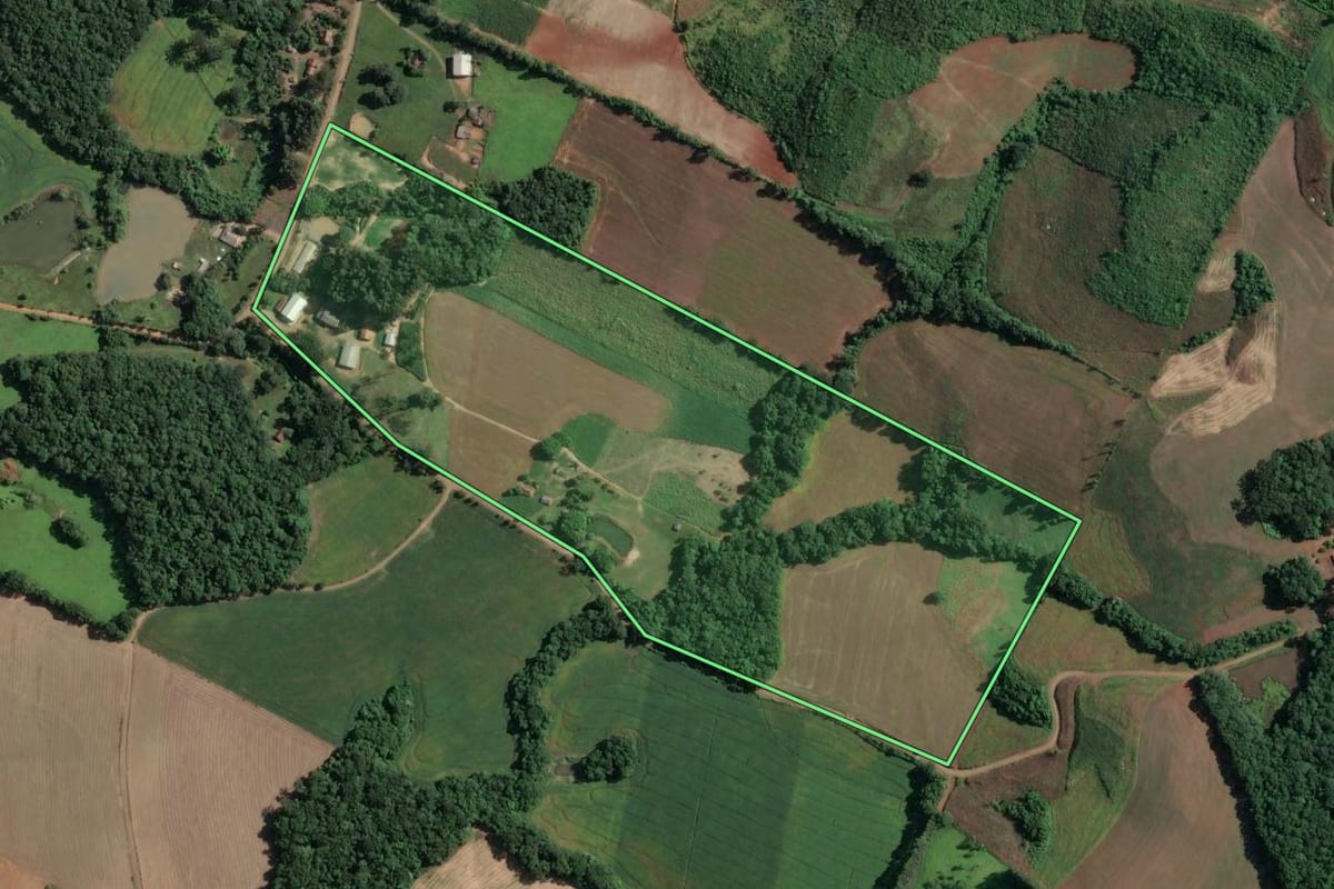 Imagem de satélite do imóvel rural em Ivaí (PR), com o contorno declarado no CAR desenhado por cima.