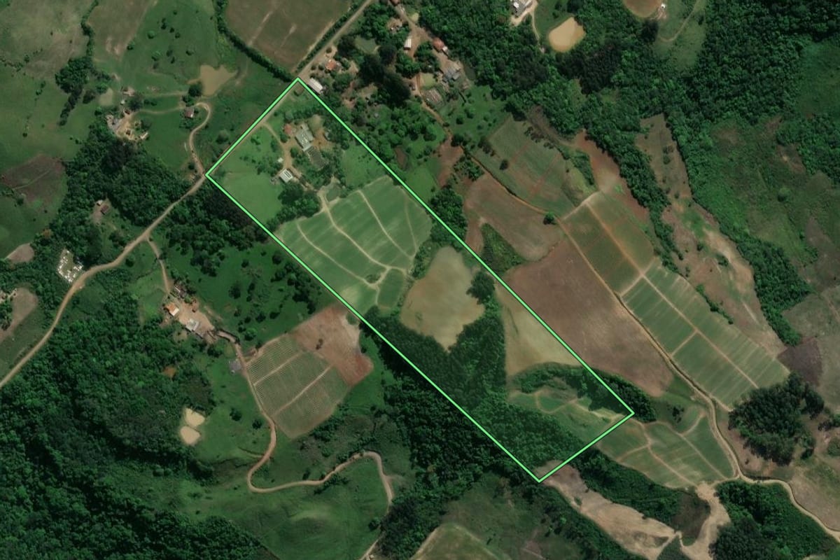 Imagem de satélite do imóvel rural em Ivaí (PR), com o contorno declarado no CAR desenhado por cima.