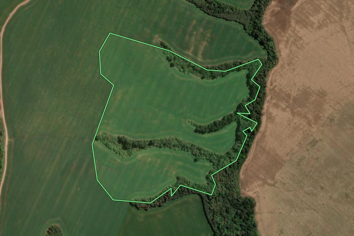 Imagem de satélite do imóvel rural em Ivaí (PR), com o contorno declarado no CAR desenhado por cima.