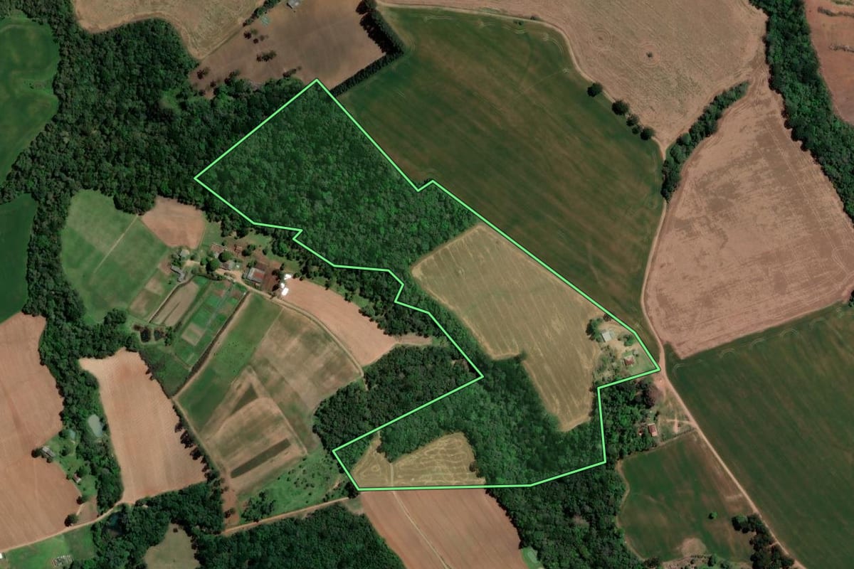 Imagem de satélite do imóvel rural em Ivaí (PR), com o contorno declarado no CAR desenhado por cima.