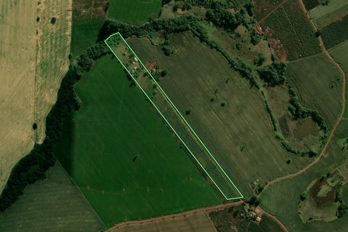 Imagem de satélite do imóvel rural em Ivaiporã (PR), com o contorno declarado no CAR desenhado por cima.