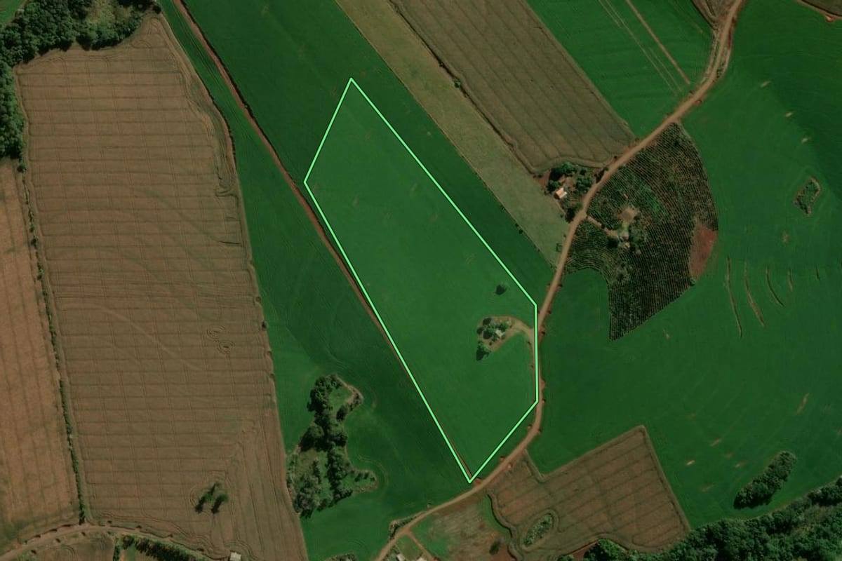Imagem de satélite do imóvel rural em Ivaiporã (PR), com o contorno declarado no CAR desenhado por cima.