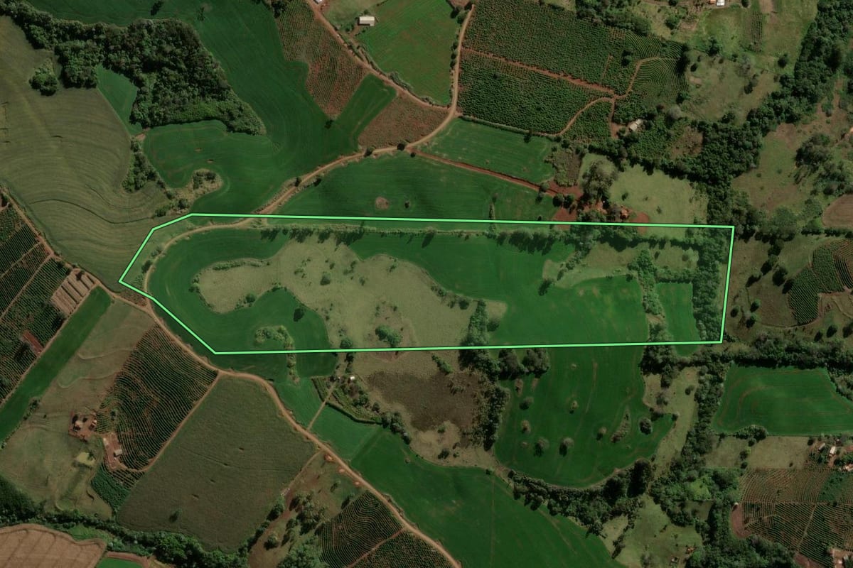 Imagem de satélite do imóvel rural em Ivaiporã (PR), com o contorno declarado no CAR desenhado por cima.