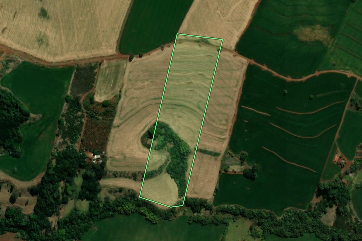 Imagem de satélite do imóvel rural em Ivaiporã (PR), com o contorno declarado no CAR desenhado por cima.