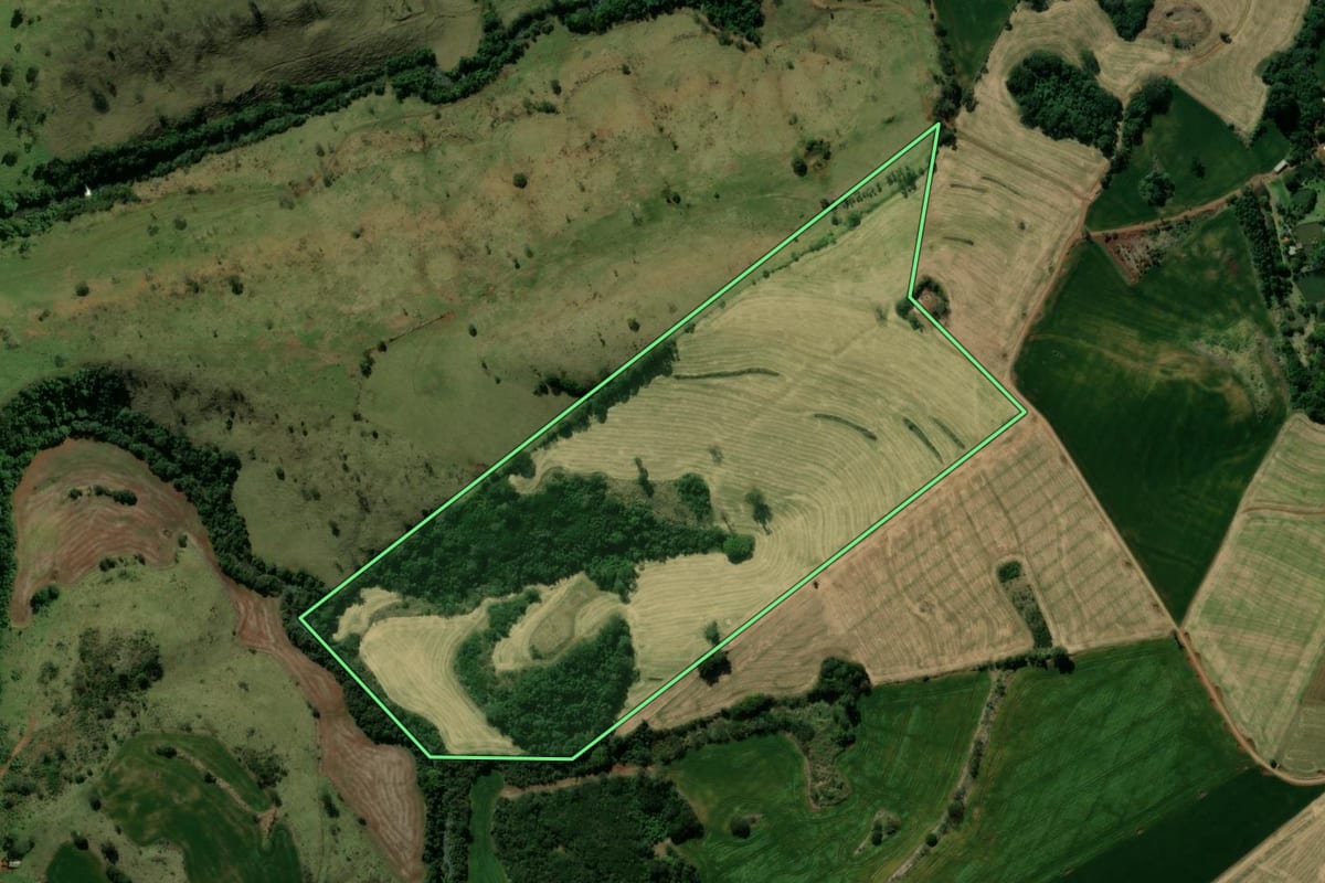 Imagem de satélite do imóvel rural em Ivaiporã (PR), com o contorno declarado no CAR desenhado por cima.