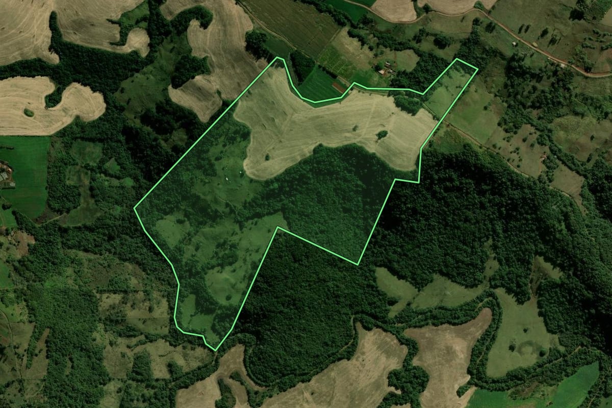 Imagem de satélite do imóvel rural em Ivaiporã (PR), com o contorno declarado no CAR desenhado por cima.