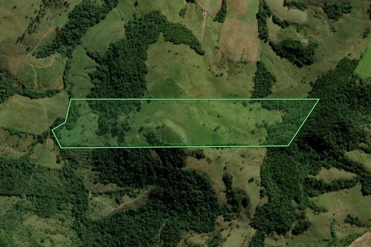 Imagem de satélite do imóvel rural em Ivaiporã (PR), com o contorno declarado no CAR desenhado por cima.