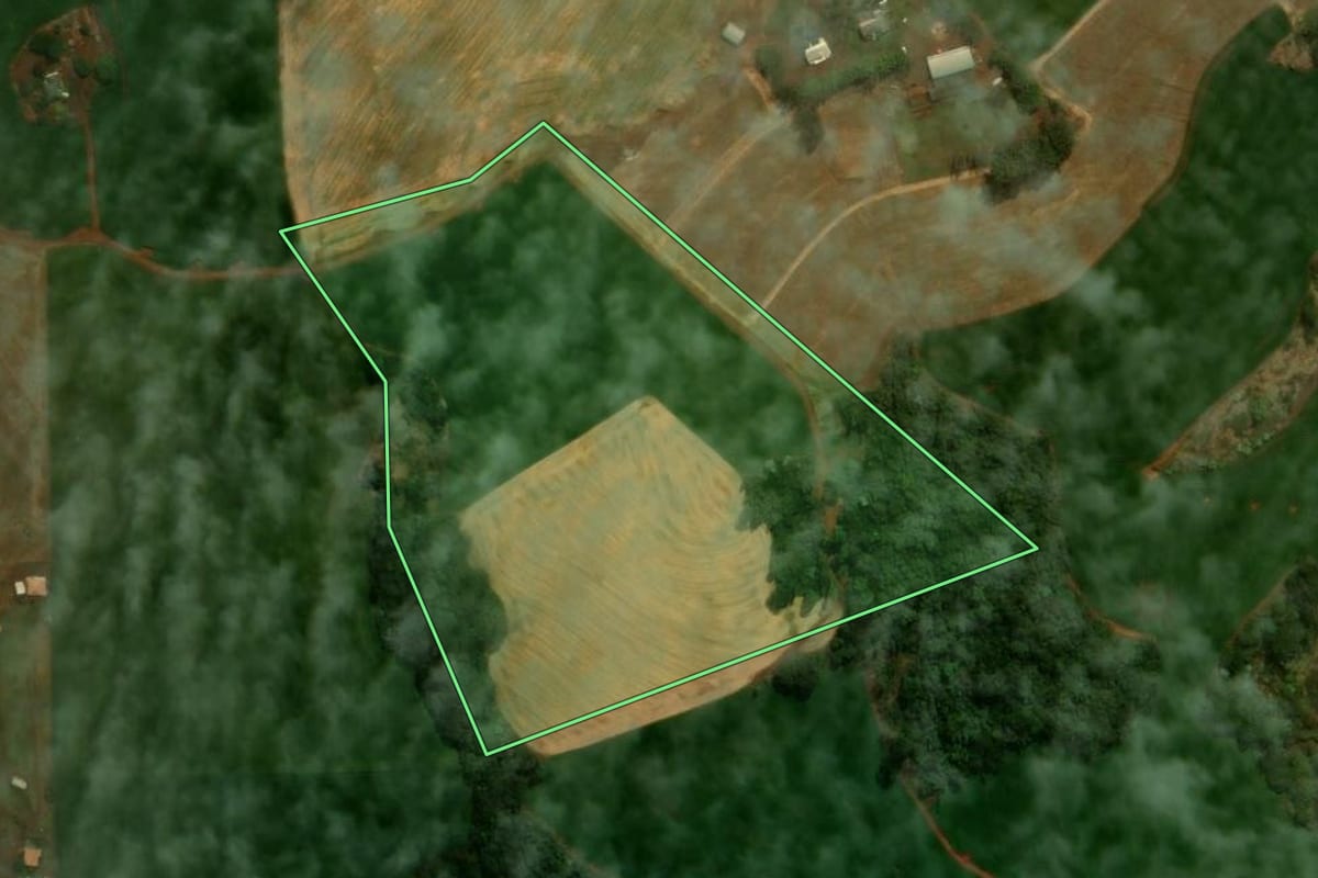 Imagem de satélite do imóvel rural em Ivaiporã (PR), com o contorno declarado no CAR desenhado por cima.