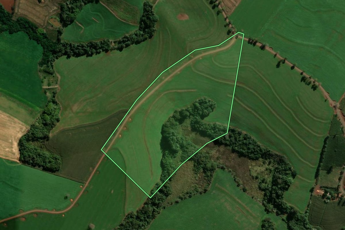 Imagem de satélite do imóvel rural em Ivaiporã (PR), com o contorno declarado no CAR desenhado por cima.