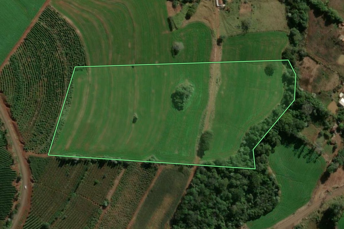 Imagem de satélite do imóvel rural em Ivaiporã (PR), com o contorno declarado no CAR desenhado por cima.